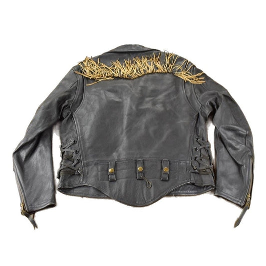 Vintage 1990s Black Leather Fringe Jacket Men's Large from propervintagecanada