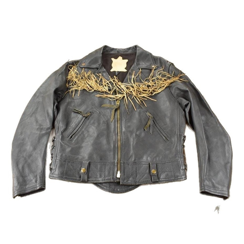 Vintage 1990s Black Leather Fringe Jacket Men's Large from propervintagecanada