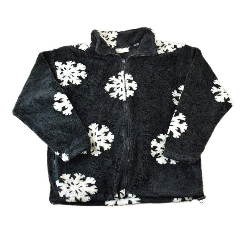 Vintage 1990s Black Mountain AOP Snowflake Fleece Outdoorsman Sweater Men's Large from propervintagecanada