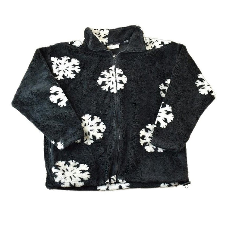 Vintage 1990s Black Mountain AOP Snowflake Fleece Outdoorsman Sweater Men's Large from propervintagecanada