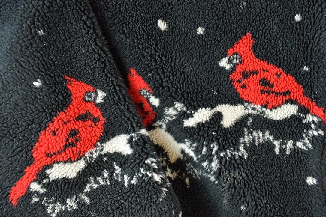 Vintage 1990s Black Mountain Cardinal AOP Fleece Sweater Men's XL from propervintagecanada