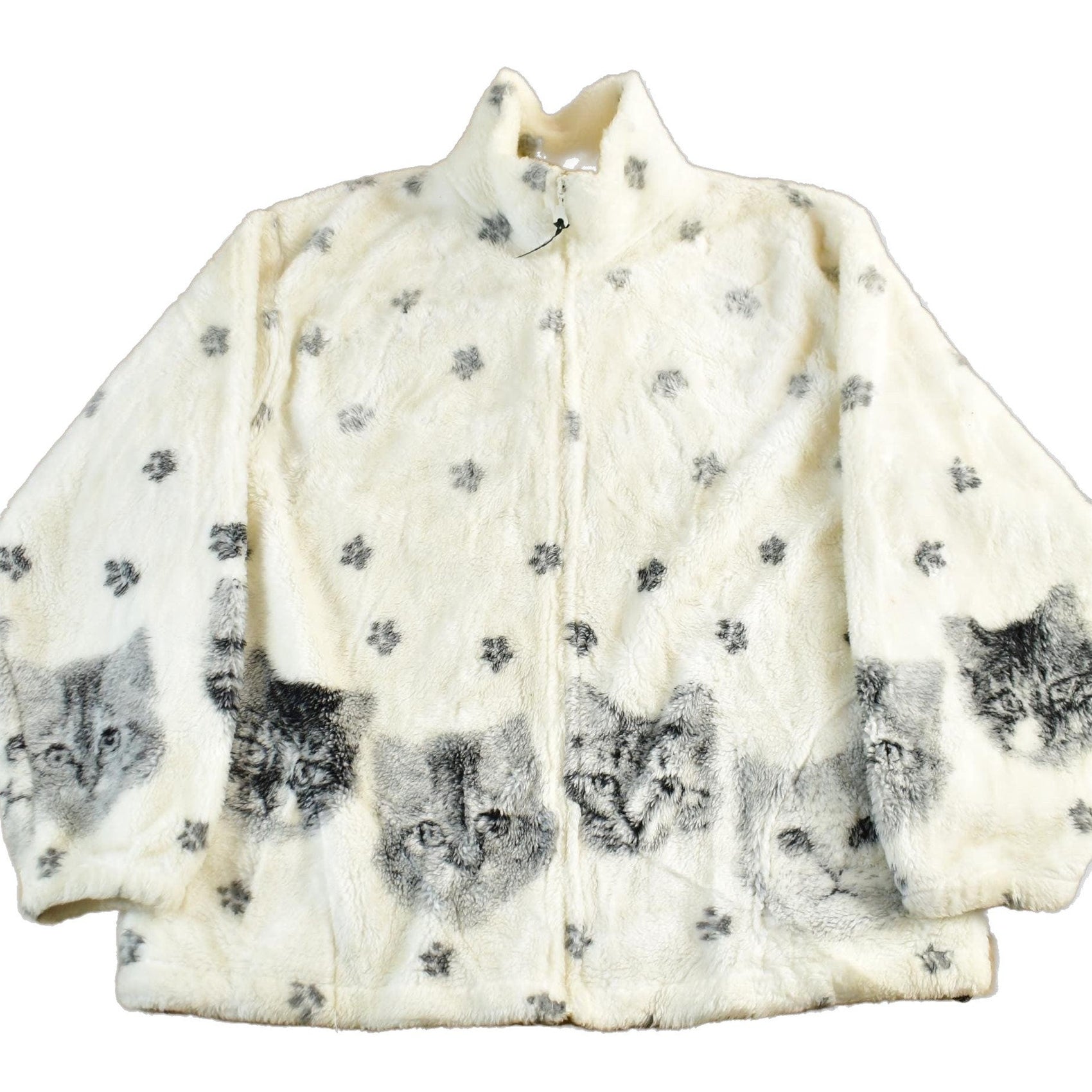 Vintage 1990s Black Mountain Cats Theme All Over Print Zip Up Fleece Sweater Women's XL from propervintagecanada