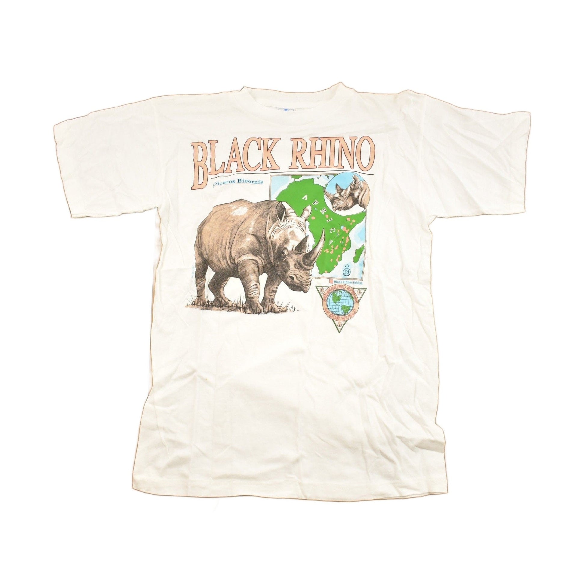 Vintage 1990s Black Rhino Graphic T-Shirt Men's Small from propervintagecanada