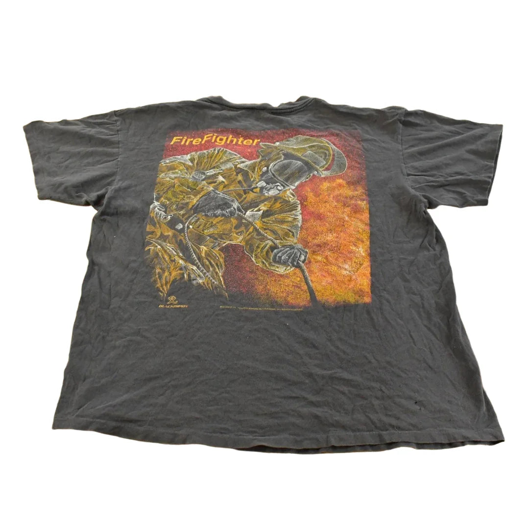 Vintage 1990s Blackbird Firefighters Graphic T-Shirt Men's XL from propervintagecanada