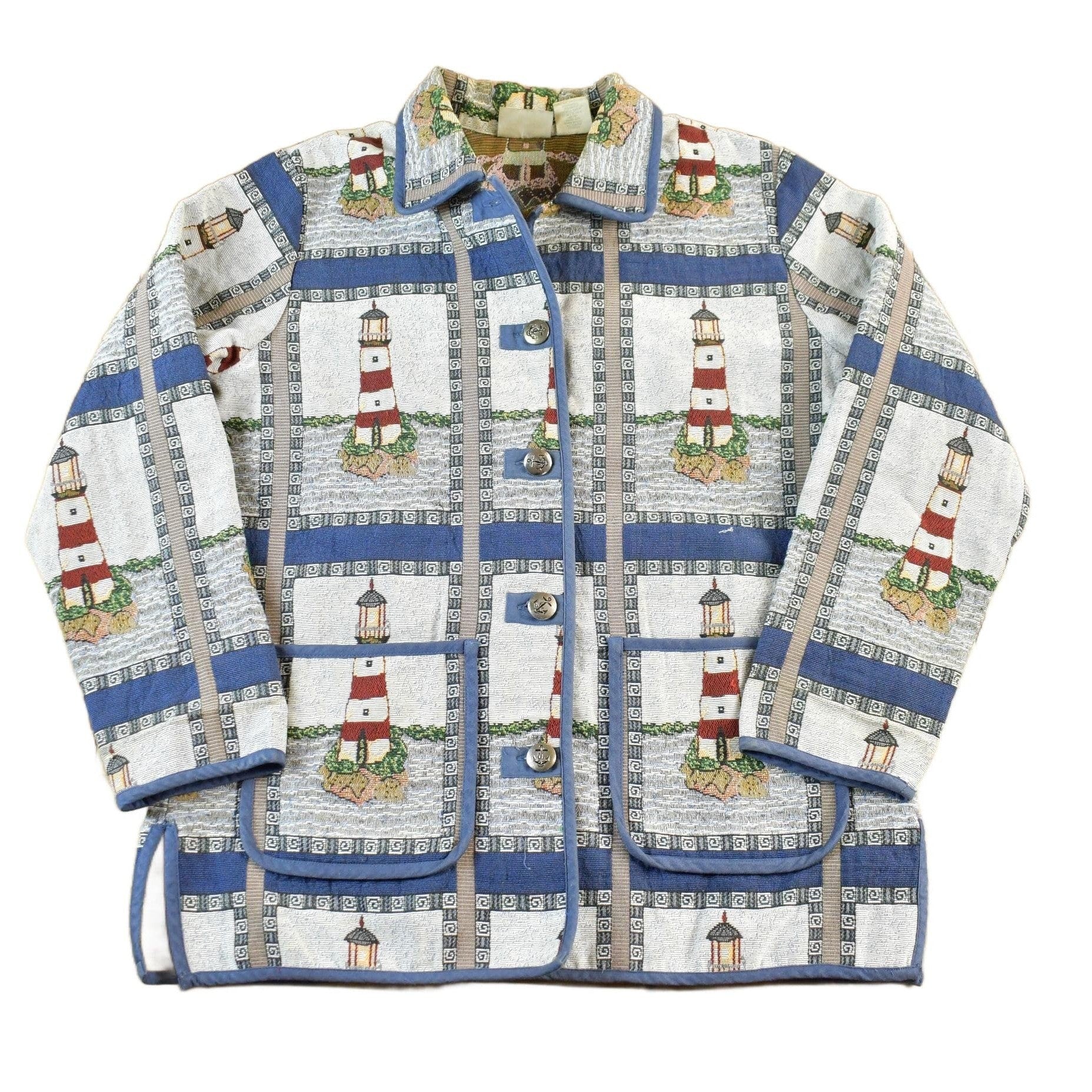 Vintage 1990s Blair Button Up Patch Work Tapestry Jacket Women's Large from propervintagecanada