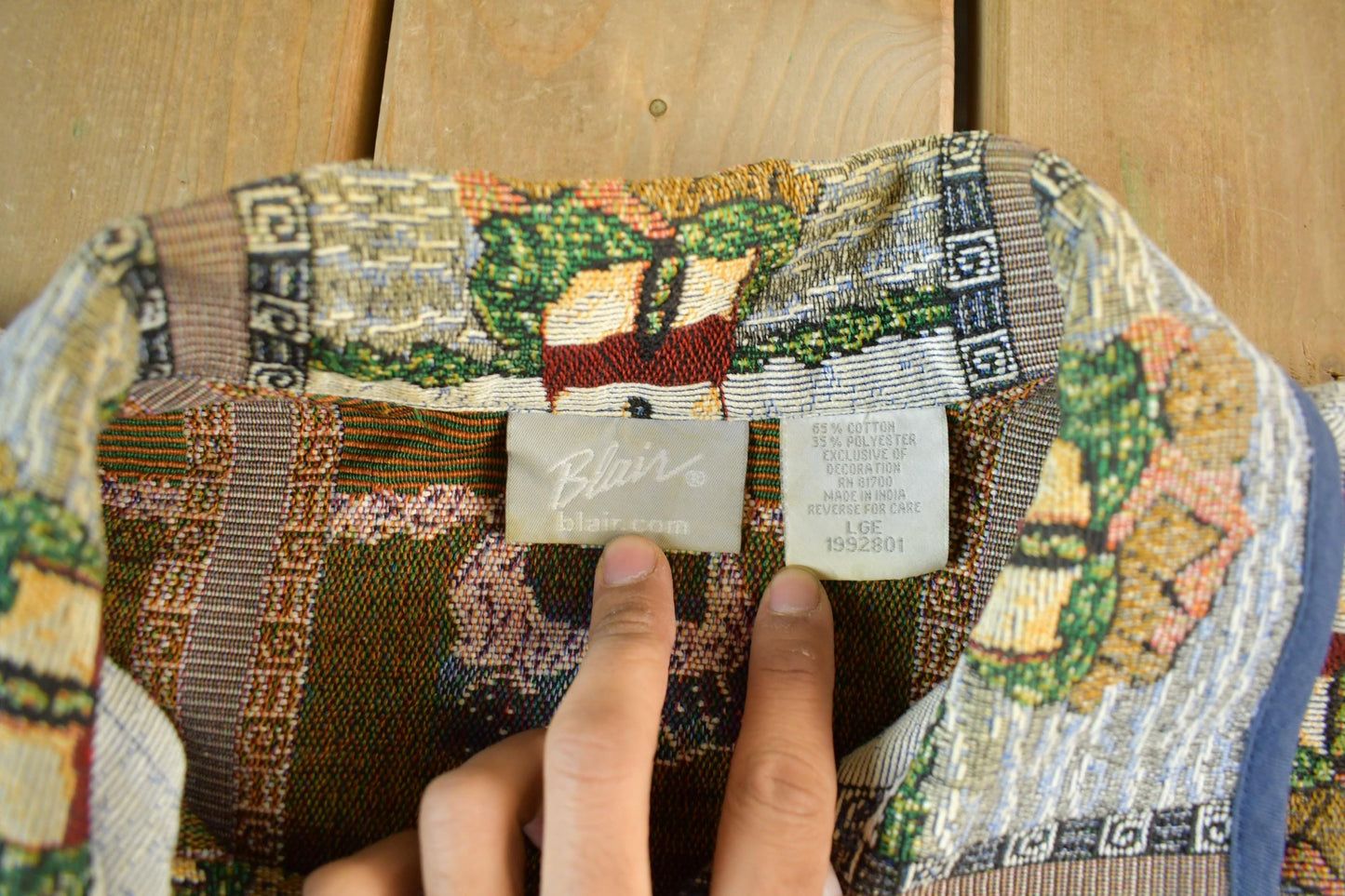 Vintage 1990s Blair Button Up Patch Work Tapestry Jacket Women's Large from propervintagecanada