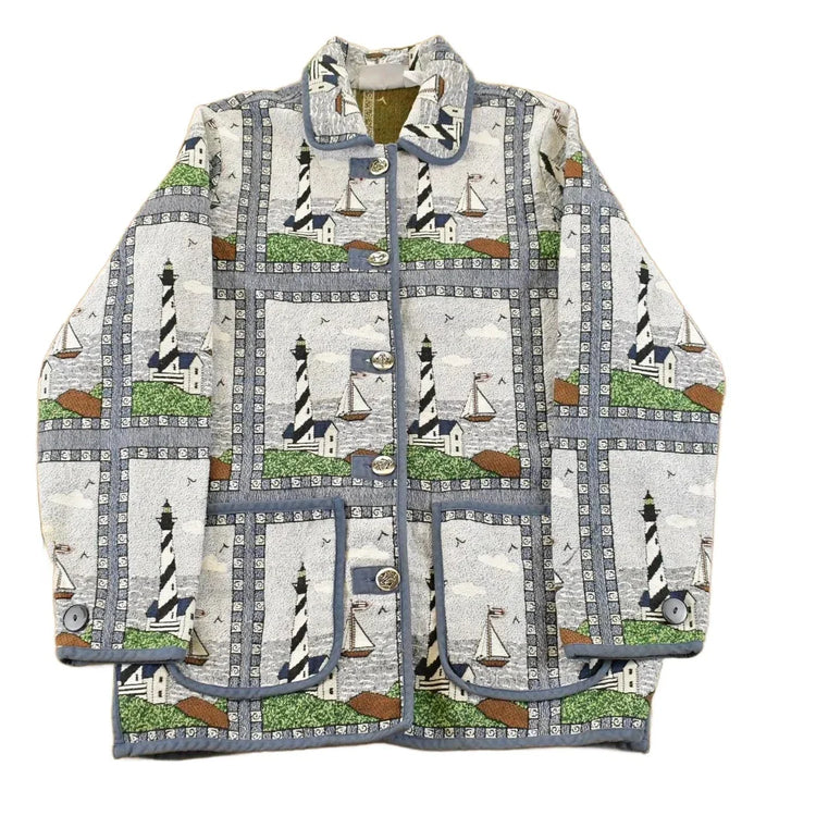 Vintage 1990s Blair Button Up Patch Work Tapestry Jacket Women's Medium from propervintagecanada