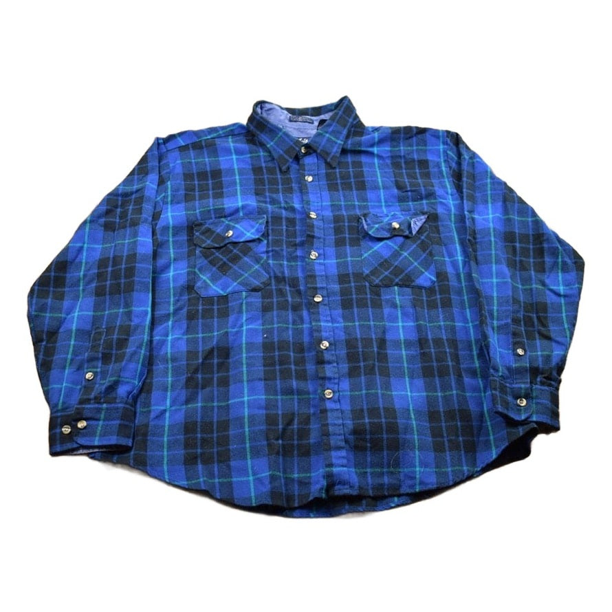 Vintage 1990s Blair Plaid Flannel Button Up Shirt Men's 2XL from propervintagecanada