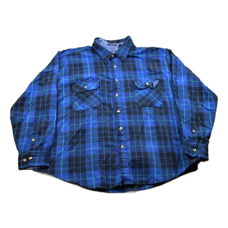 Vintage 1990s Blair Plaid Flannel Button Up Shirt Men's 2XL from propervintagecanada