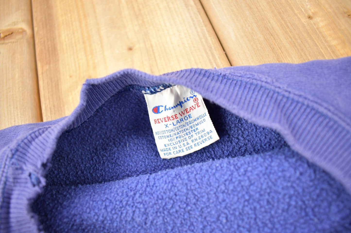 Vintage 1990s Blank Blue Champion Reverse Weave Crewneck Men's XL from propervintagecanada