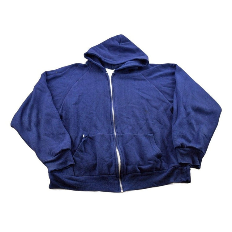 Vintage 1990s Blank Blue Thermal Lined Zip Up Hoodie Men's MMen's Medium from propervintagecanada