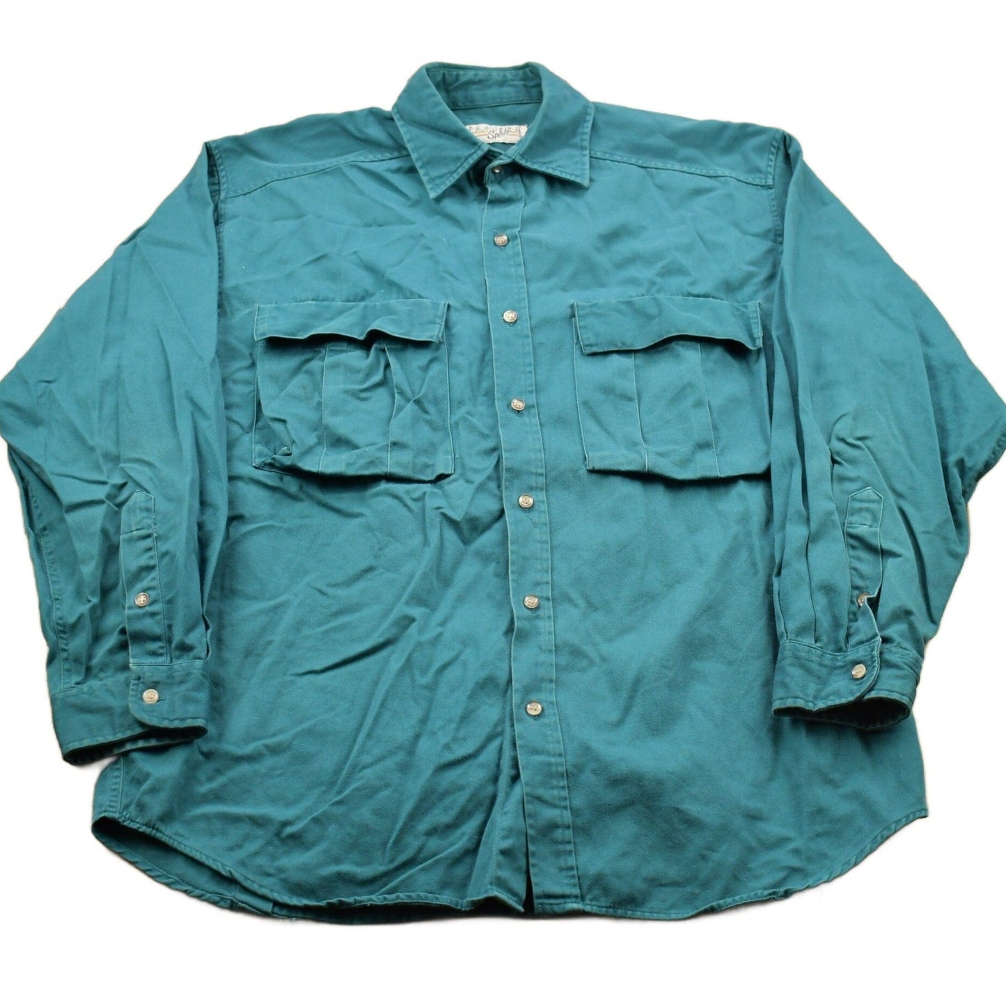 Vintage 1990s Blank Green Button Up Shirt Men's Medium from propervintagecanada