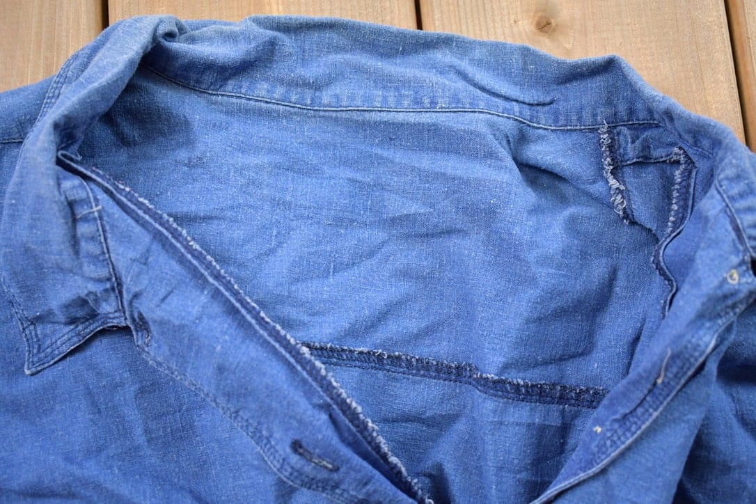 Vintage 1990s Blank Jean Short Sleeve Button Up Shirt Men's Large from propervintagecanada