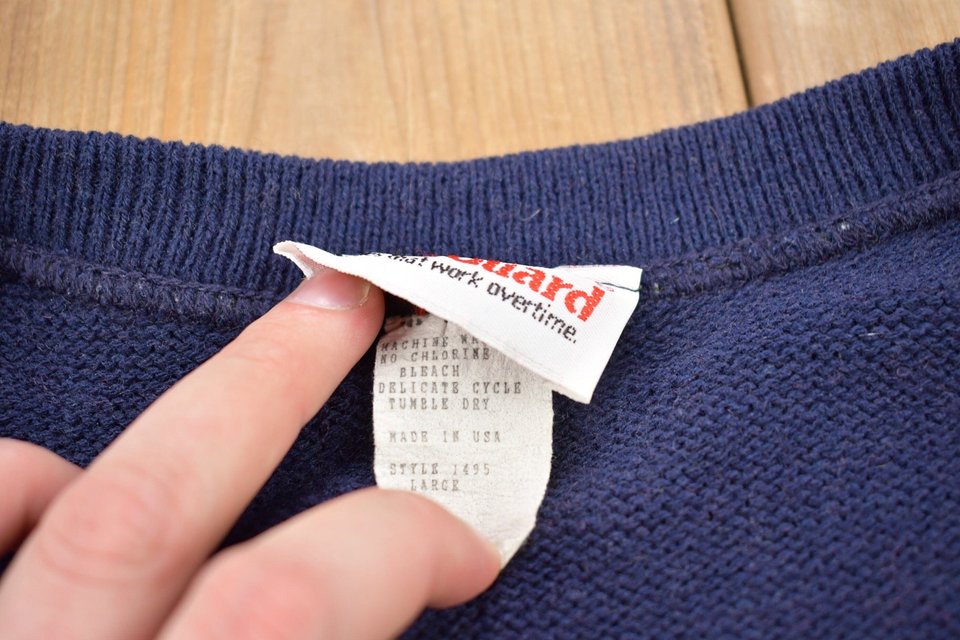Vintage 1990s Blank Navy Blue Knitted Crewneck Sweater Men's Large from propervintagecanada