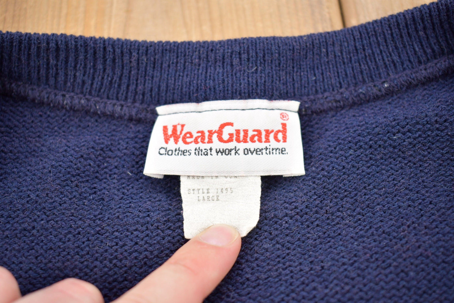 Vintage 1990s Blank Navy Blue Knitted Crewneck Sweater Men's Large from propervintagecanada