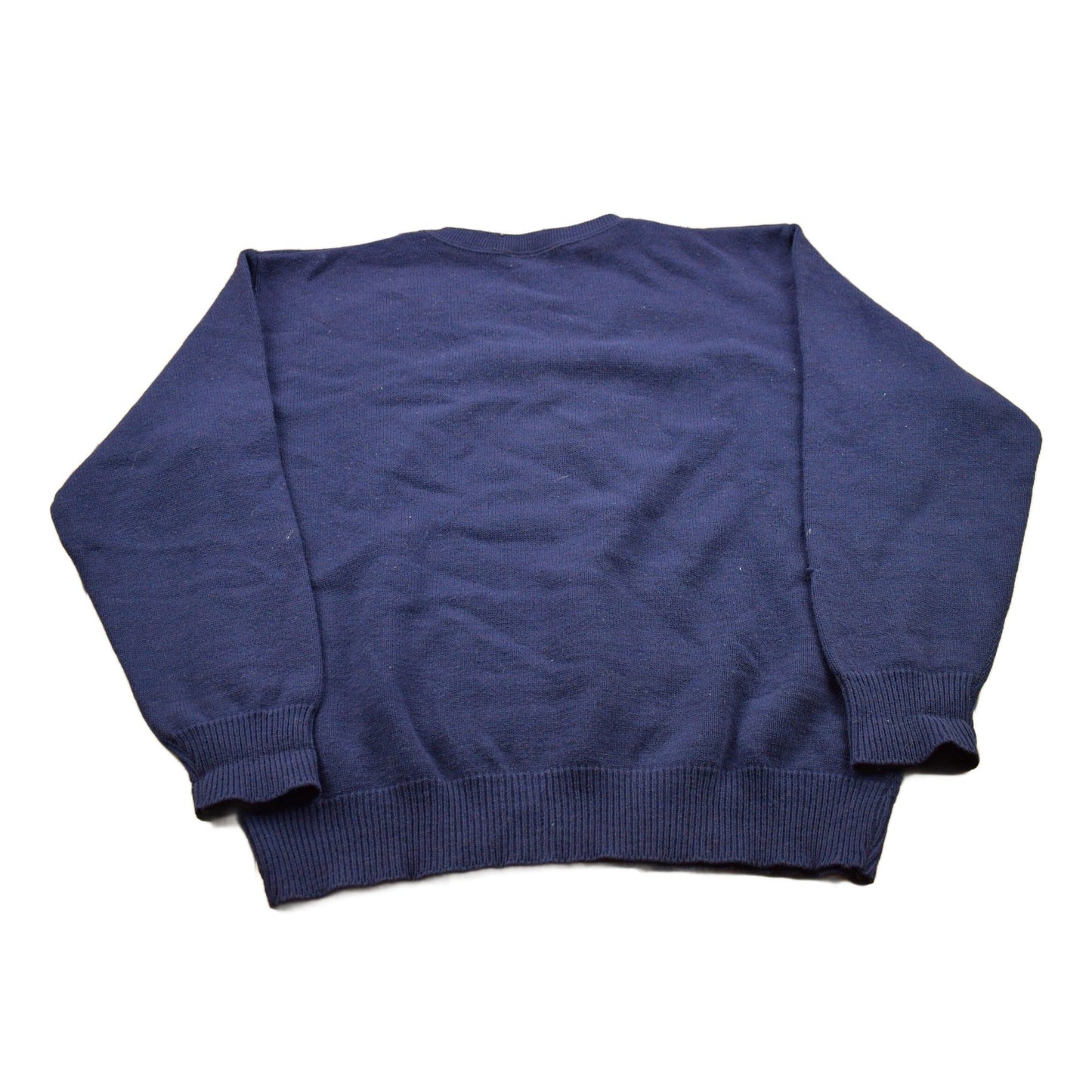 Vintage 1990s Blank Navy Blue Knitted Crewneck Sweater Men's Large from propervintagecanada