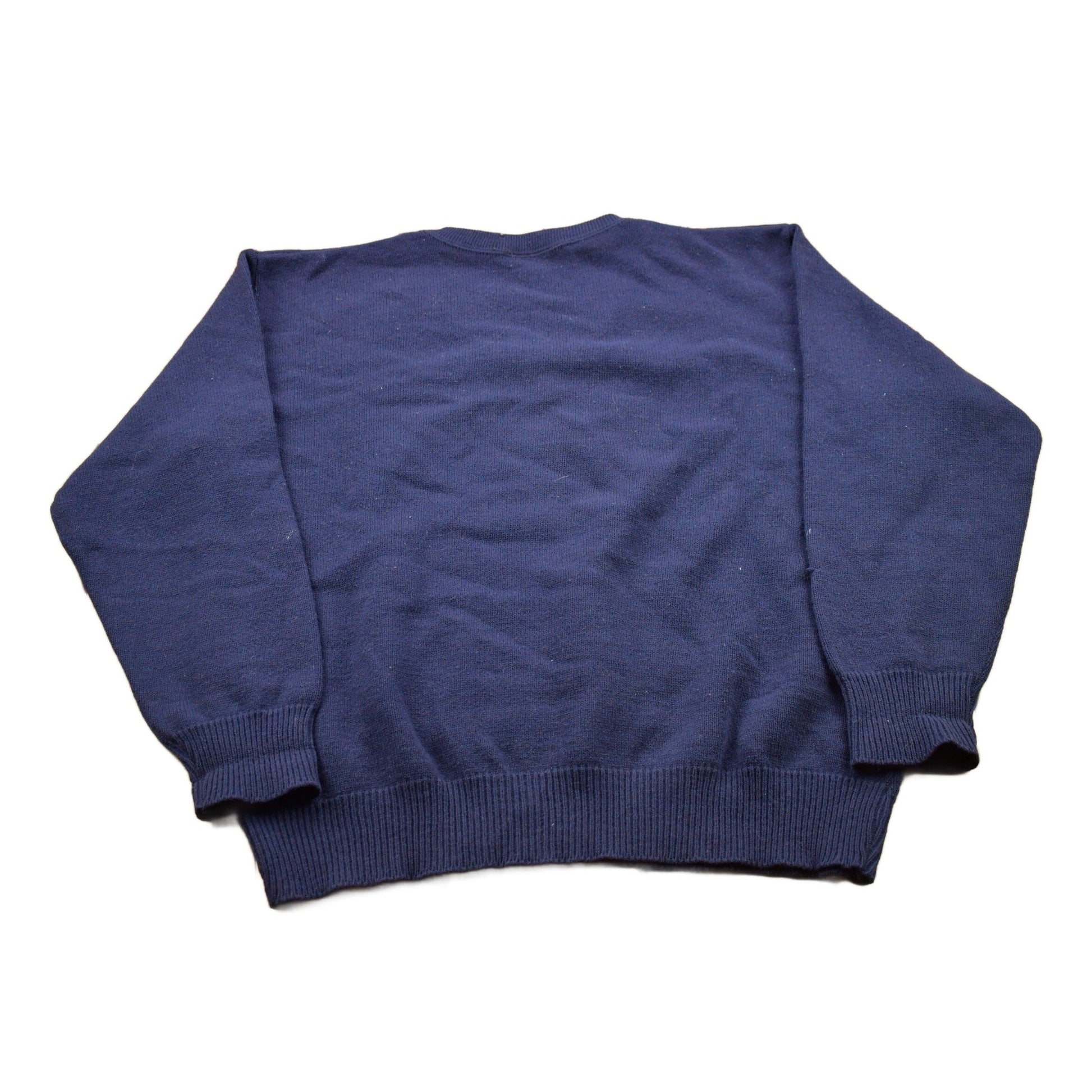 Vintage 1990s Blank Navy Blue Knitted Crewneck Sweater Men's Large from propervintagecanada