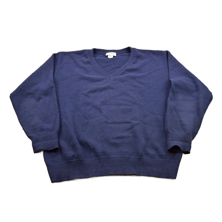 Vintage 1990s Blank Navy Blue Knitted Crewneck Sweater Men's Large from propervintagecanada