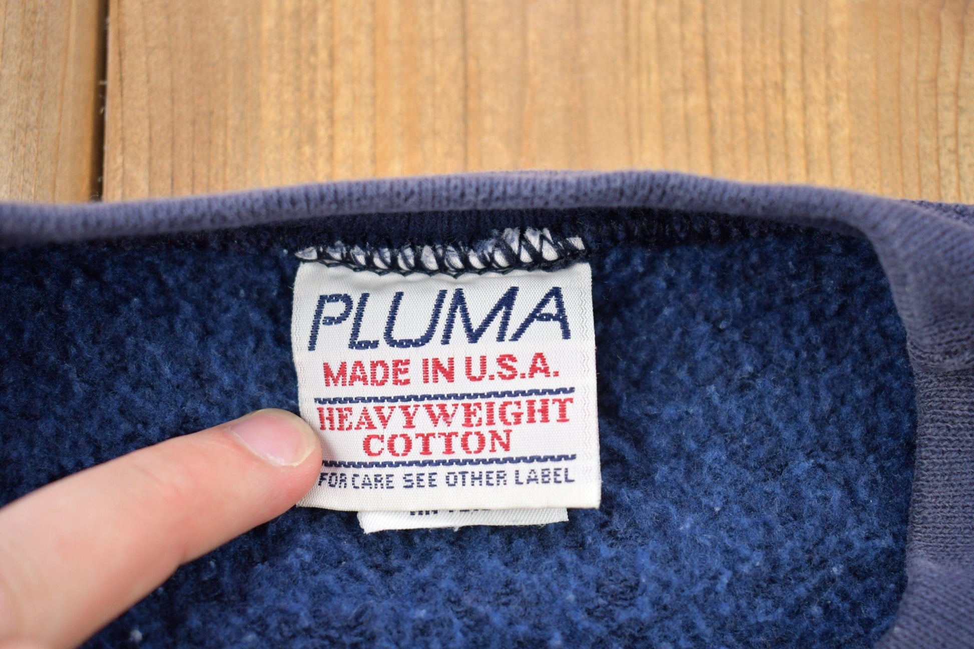 Vintage 1990s Blank Navy Blue Pluma Crewneck Sweatshirt Men's XL from propervintagecanada