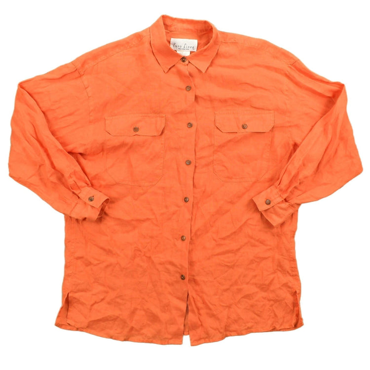 Vintage 1990s Blank Orange Button Up Shirt Women's Large from propervintagecanada