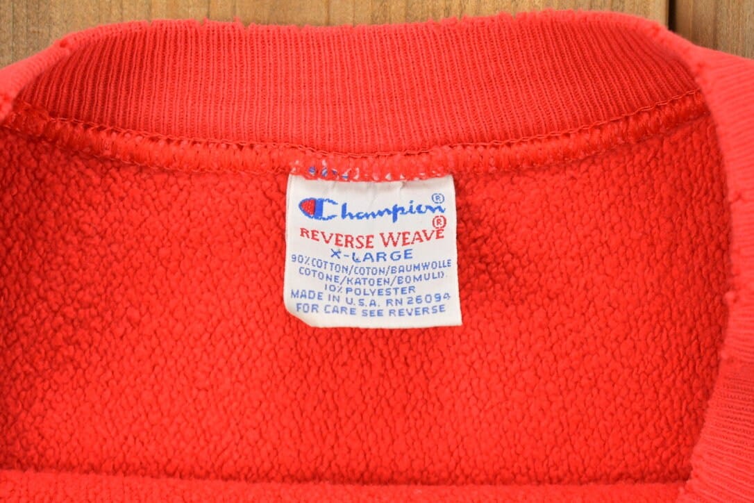 Vintage 1990s Blank Red Champion Reverse Weave Crewneck Men's Large from propervintagecanada