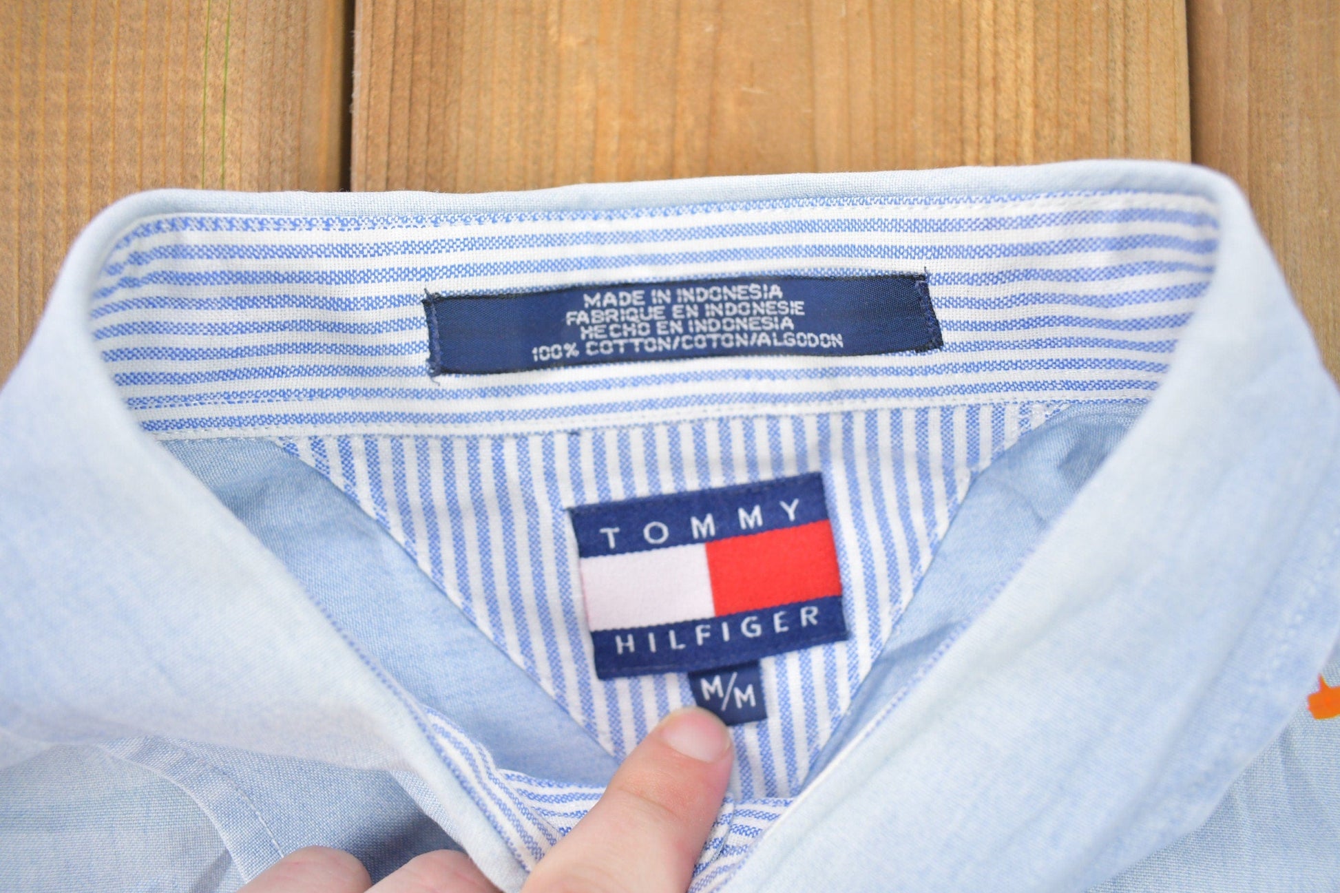 Vintage 1990s Blank Tommy Hilfiger Button Up Shirt Men's Large from propervintagecanada