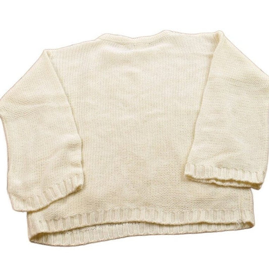 Vintage 1990s Blank White 3D Cable Knit Crewneck Sweater Men's Small from propervintagecanada