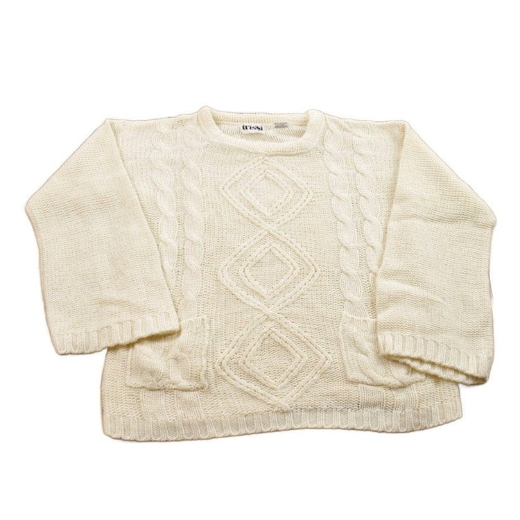 Vintage 1990s Blank White 3D Cable Knit Crewneck Sweater Men's Small from propervintagecanada
