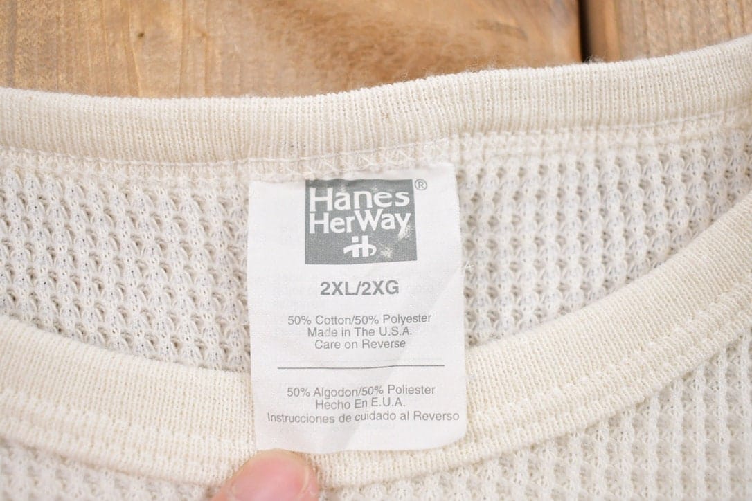 Vintage 1990s Blank White Thermal Crewneck Sweatshirt Men's 2XS from propervintagecanada