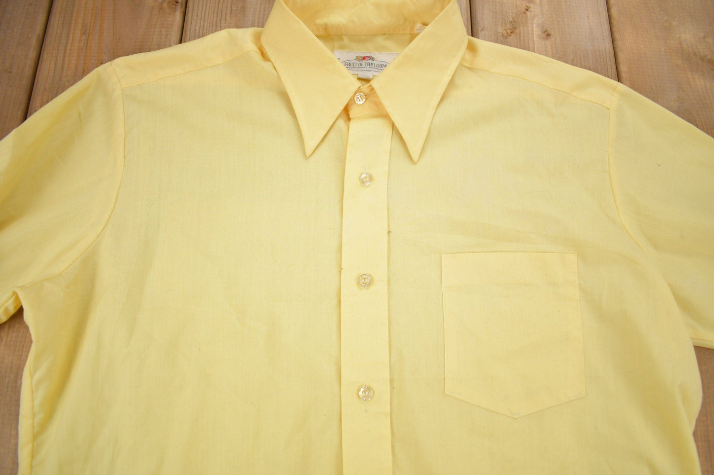 Vintage 1990s Blank Yellow Fruit Of The Loom Button Up Shirt Men's L from propervintagecanada