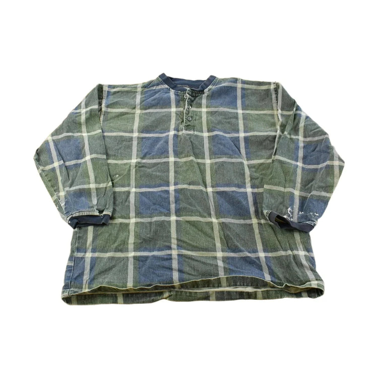 Vintage 1990s Blazer Plaid Henley Long Sleeve Shirt Men's Size M from propervintagecanada