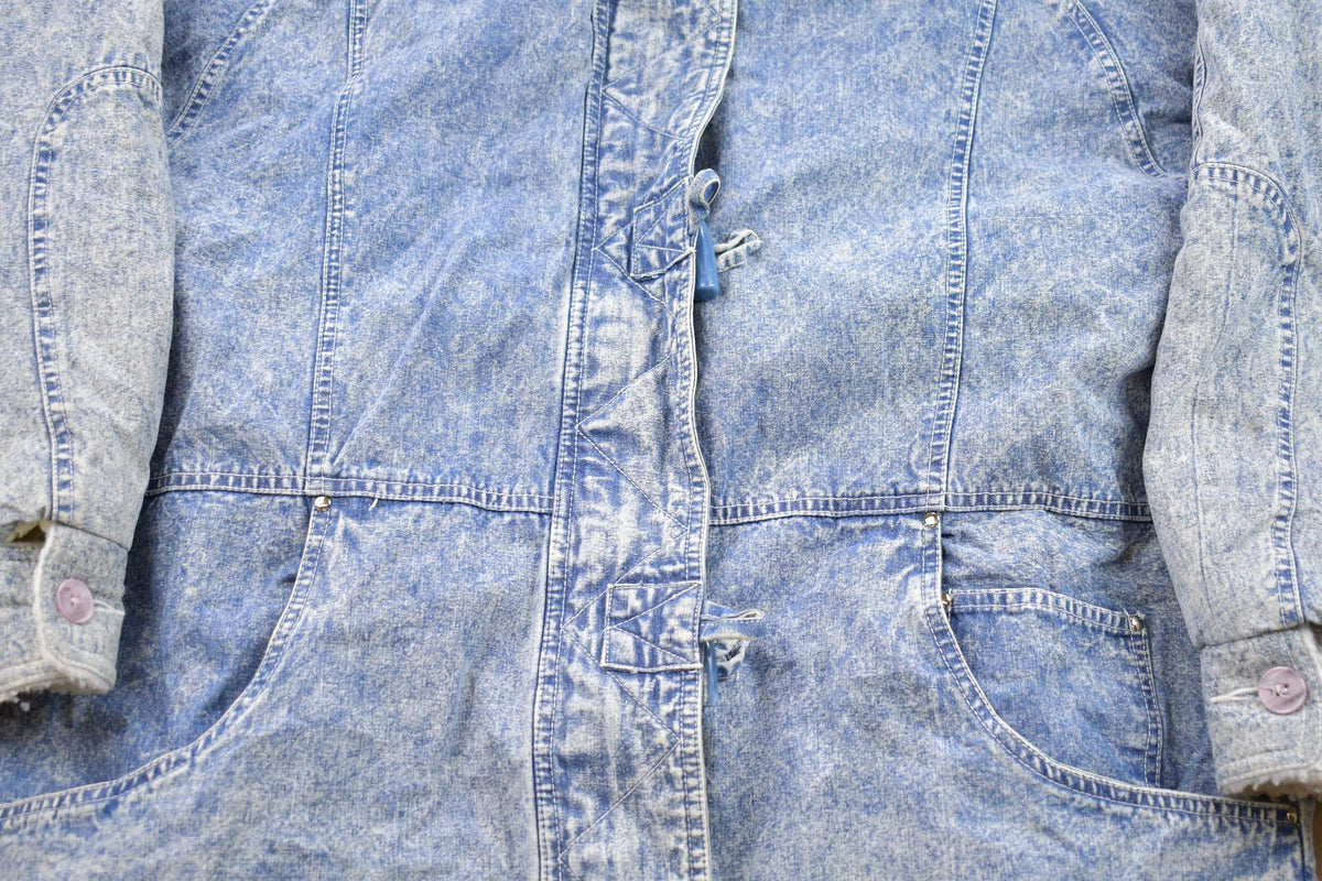 Vintage 1990s Blue Creek Acid Wash Denim Full Length Jean Jacket from propervintagecanada