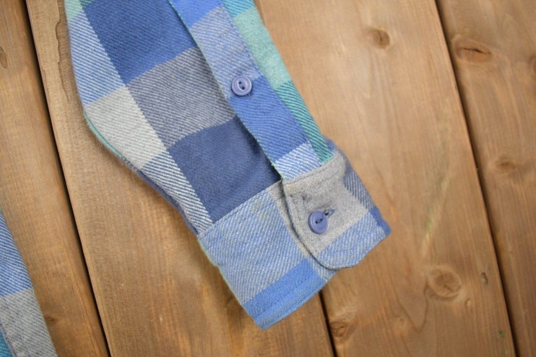 Vintage 1990s Blue Flannel Plaid Button Up Western Shirt Men's Large from propervintagecanada