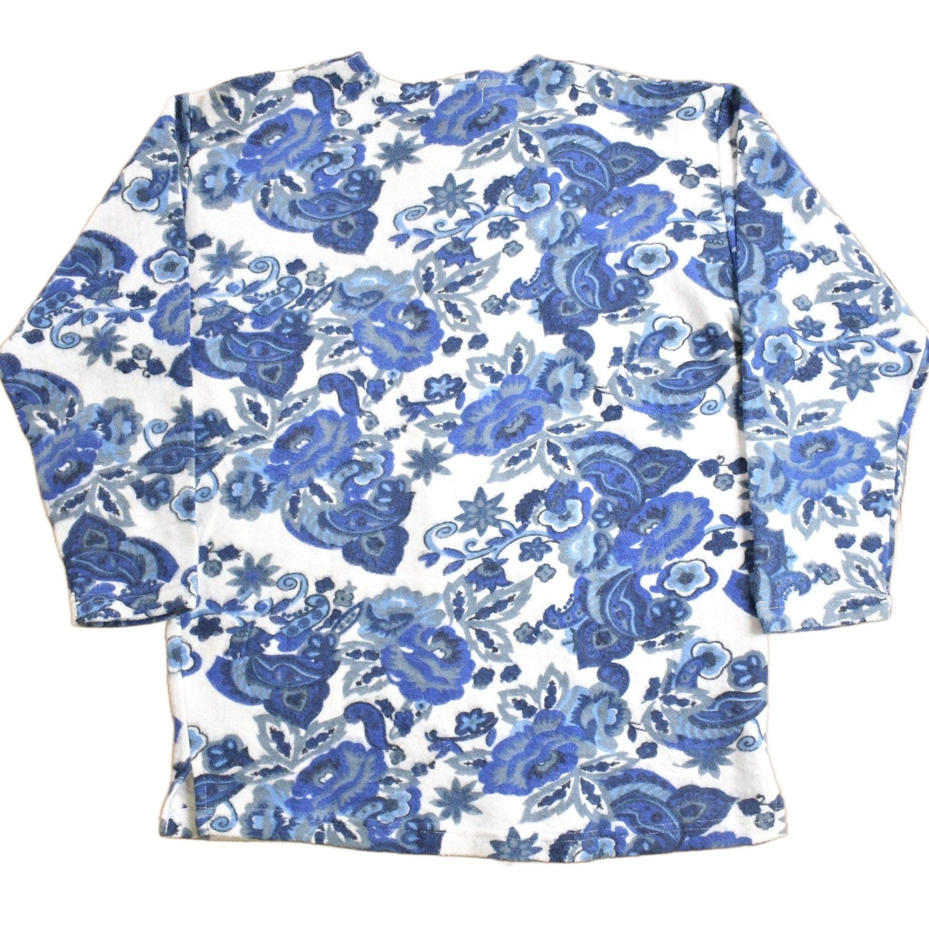 Vintage 1990s Blue Floral Fleece Sweatshirt Men's Medium from propervintagecanada