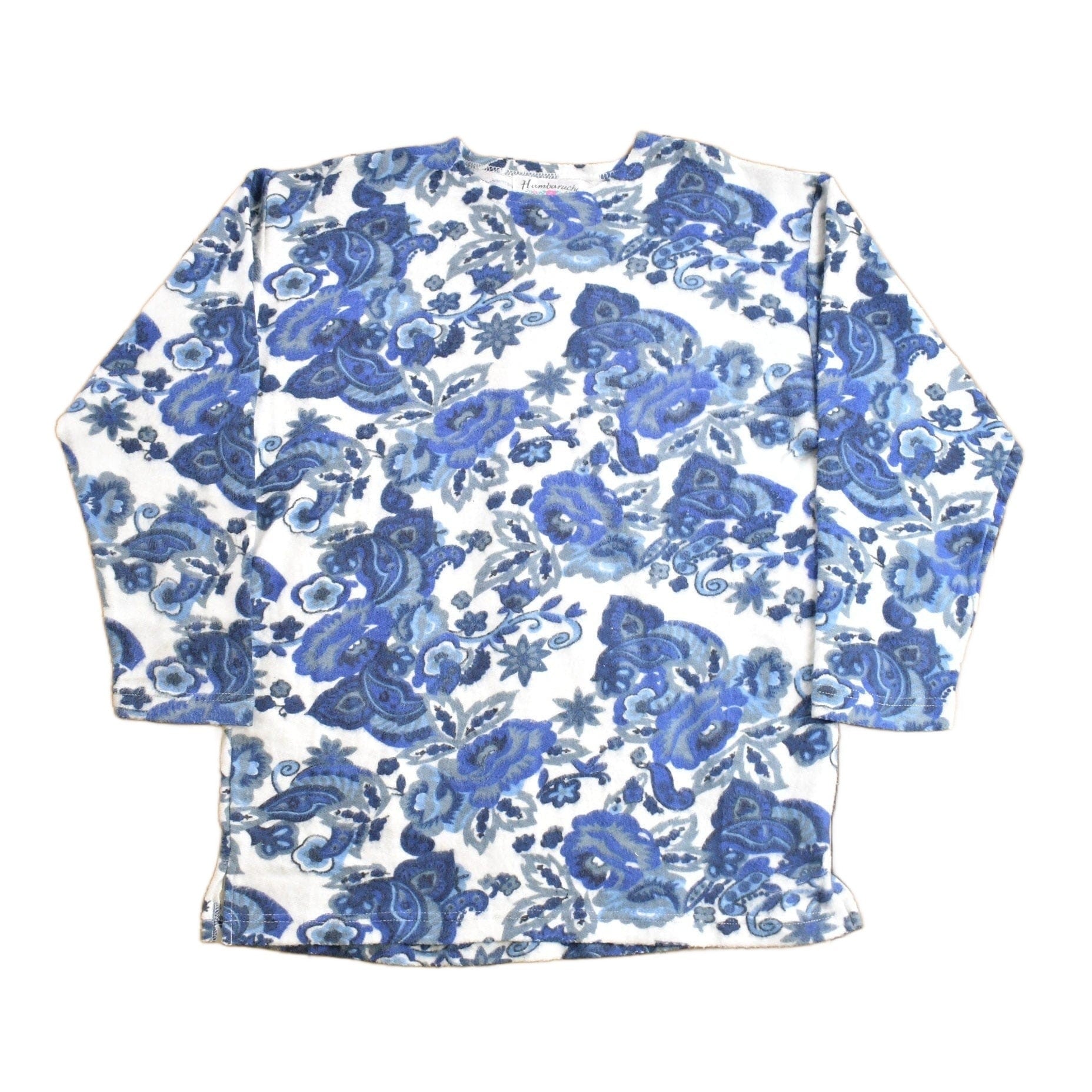 Vintage 1990s Blue Floral Fleece Sweatshirt Men's Medium from propervintagecanada