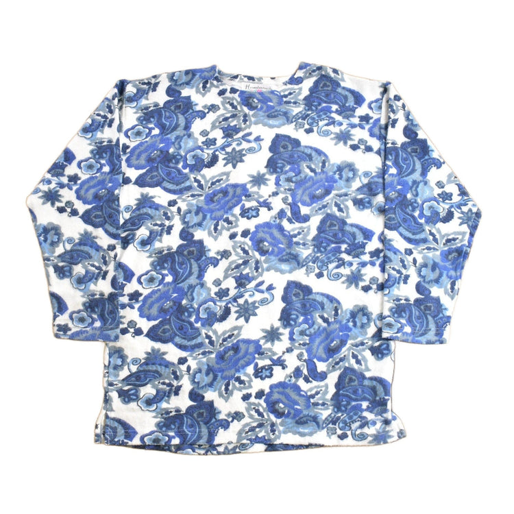 Vintage 1990s Blue Floral Fleece Sweatshirt Men's Medium from propervintagecanada