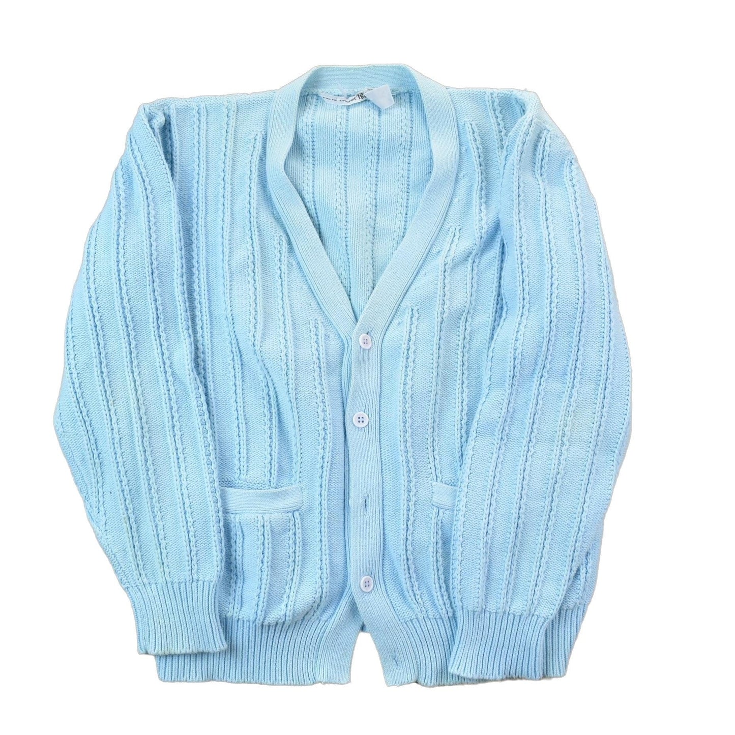Vintage 1990s Blue Knit Button Up Cardigan Sweater Women's M from propervintagecanada