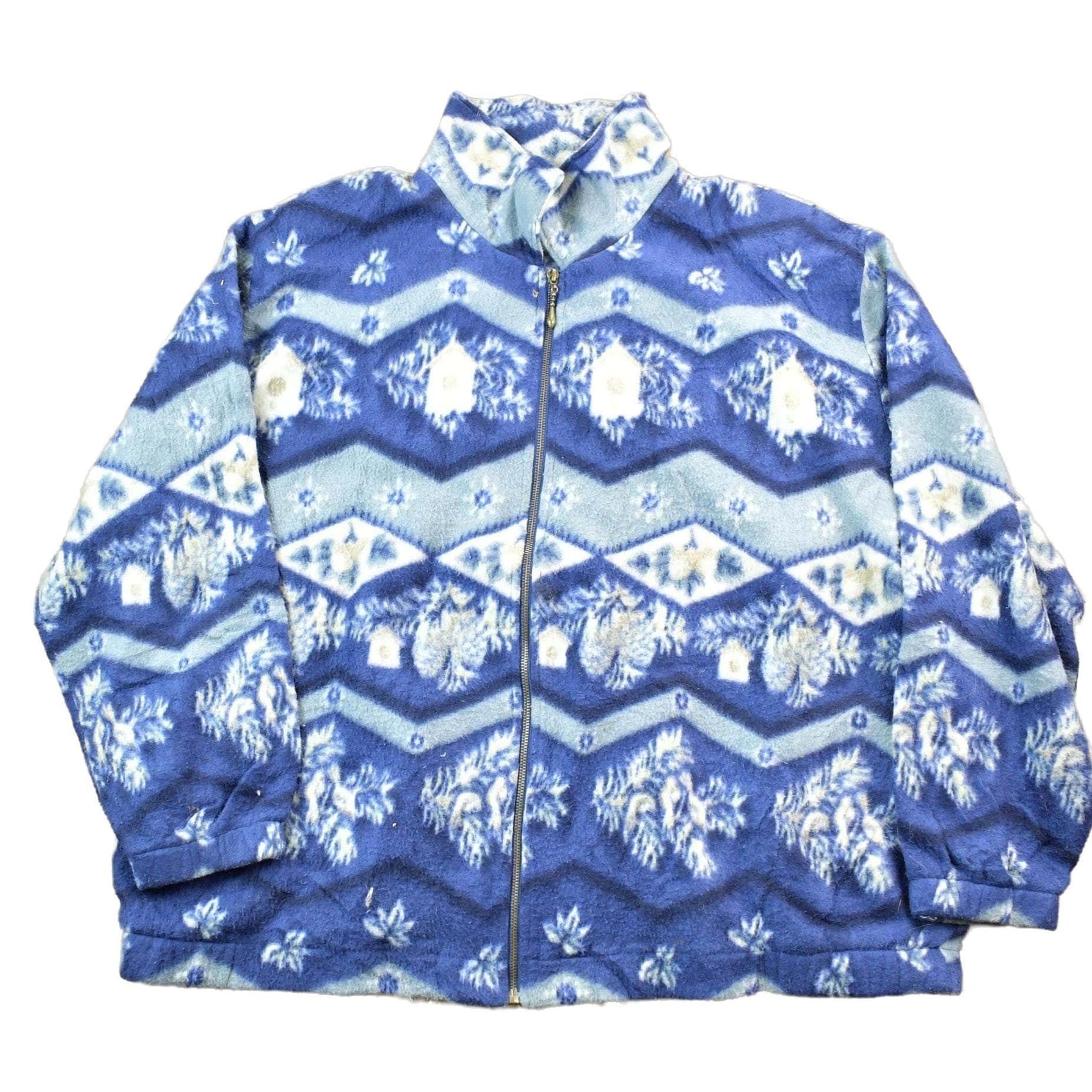 Vintage 1990s Blue Pattern Fleece Sweater Men's XL from propervintagecanada