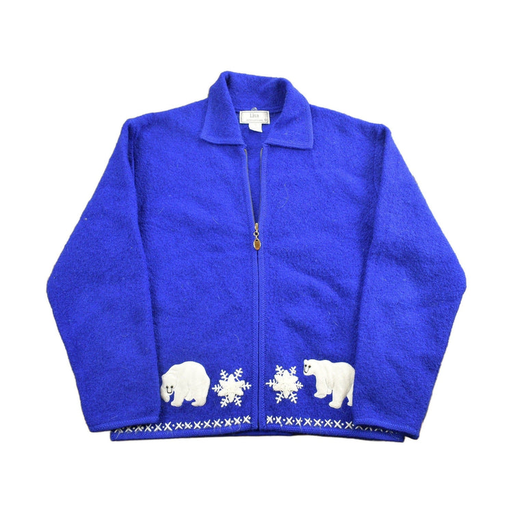 Vintage 1990s Blue Polar Bear Fleece Sweater Women's M from propervintagecanada