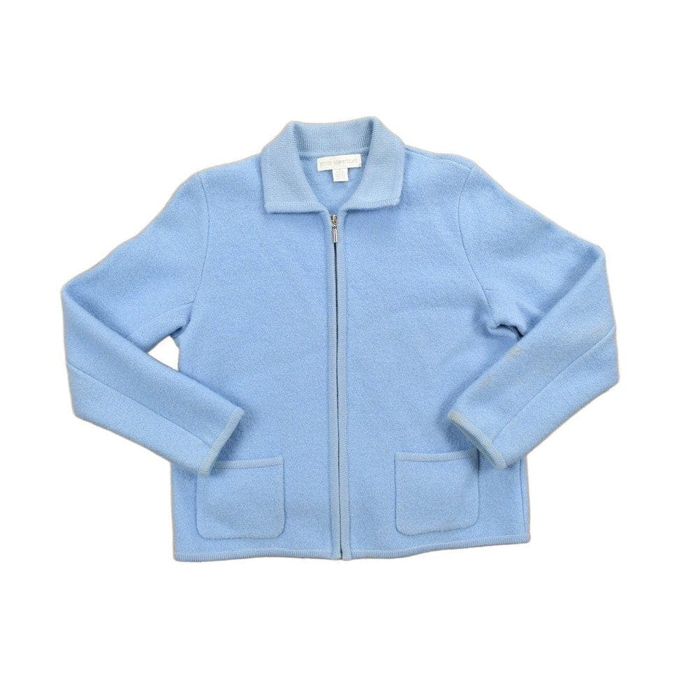 Vintage 1990s Blue Women's Zip Up Knit Light Sweater Jacket Women's Small from propervintagecanada