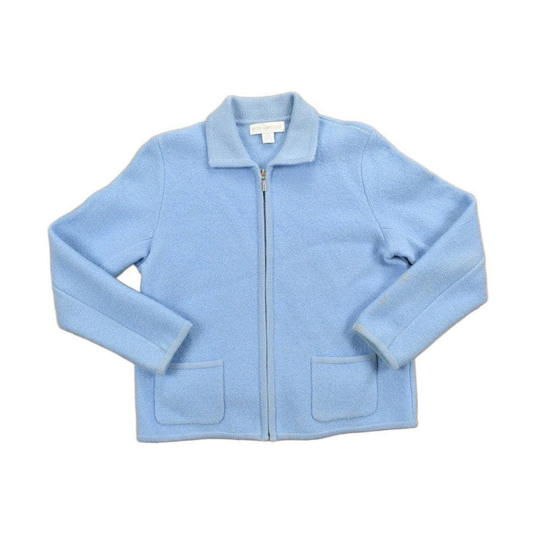 Vintage 1990s Blue Women's Zip Up Knit Light Sweater Jacket Women's Small from propervintagecanada