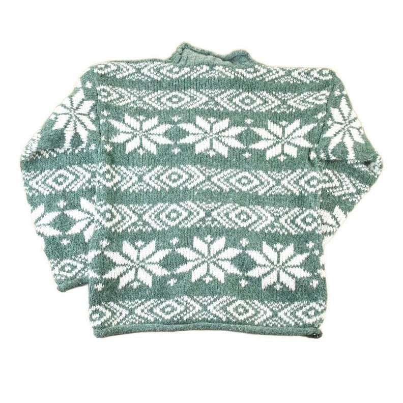 Vintage 1990s Blueberry Hill Chunky Knit Snowflake Pattern AOP Crewneck Sweater Women's M from propervintagecanada