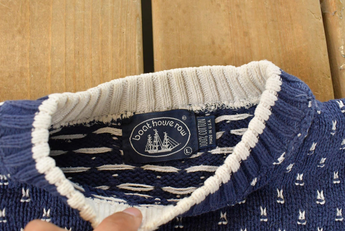 Vintage 1990s Boat House Row Knitted Crewneck Sweater Men's L from propervintagecanada