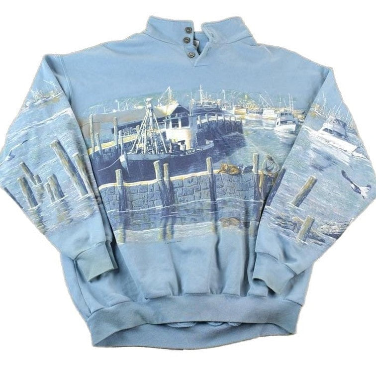 Vintage 1990s Boating AOP Crewneck Sweatshirt Made In USA Men's XL from propervintagecanada