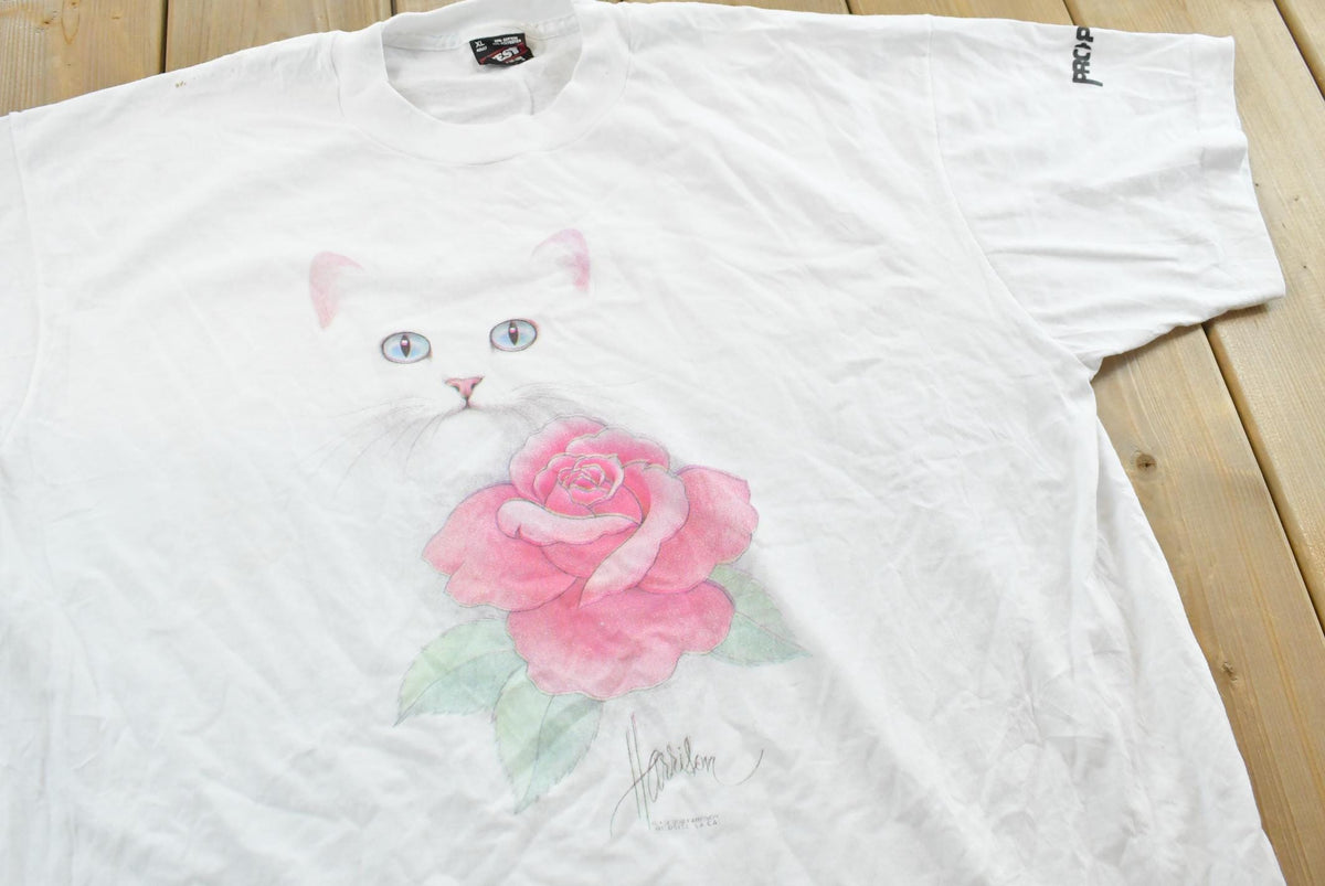 Vintage 1990s Bob Harrison Cat Rose T-Shirt Mens Men's XL from propervintagecanada