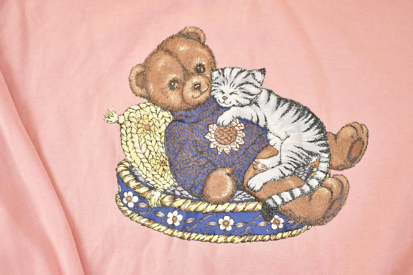 Vintage 1990s Bobbie Brooks Cute Teddy Bear Double Collar Crewneck Sweatshirt Women's XL / 90's Kitty Cat Destination Sweater from propervintagecanada