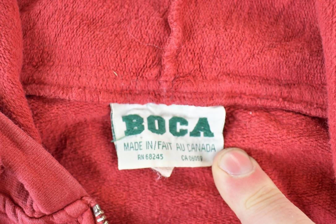 Vintage 1990s Boca Authentic 100% Cotton Graphic Full Zip Hoodie Men's Large from propervintagecanada