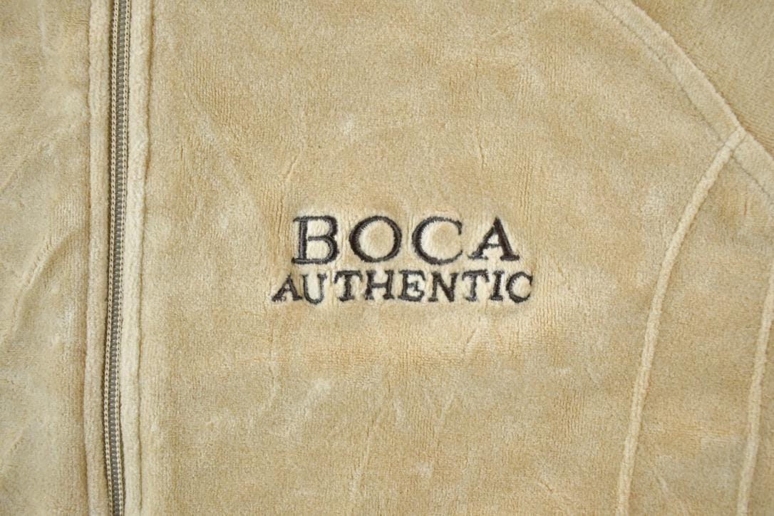 Vintage 1990s Boca Authentic Velour Souvenir Full Zip Crewneck Sweatshirt Made In USA Men's Large from propervintagecanada