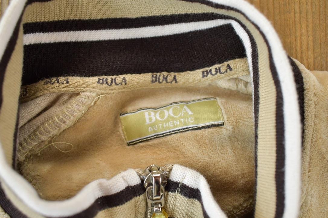 Vintage 1990s Boca Authentic Velour Souvenir Full Zip Crewneck Sweatshirt Made In USA Men's Large from propervintagecanada