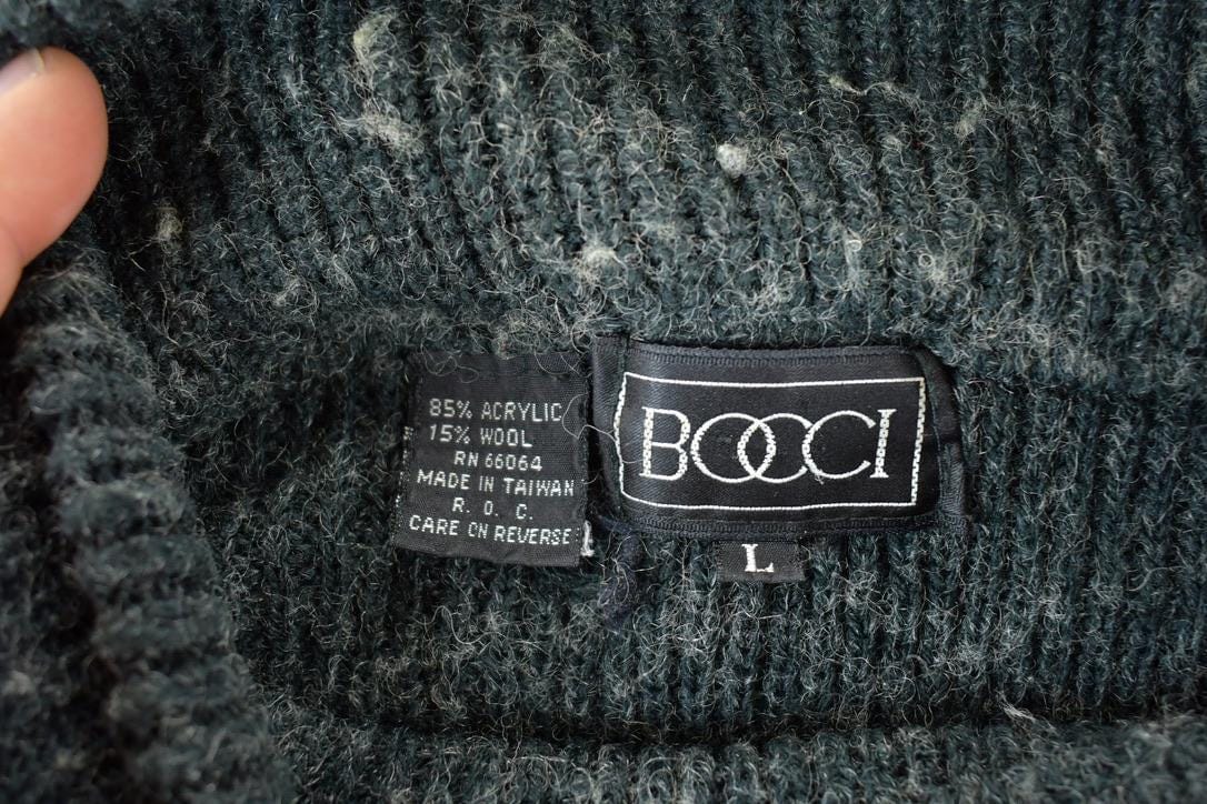 Vintage 1990s Bocci Wool Knit Abstract Pattern Crewneck Sweater Men's Large from propervintagecanada